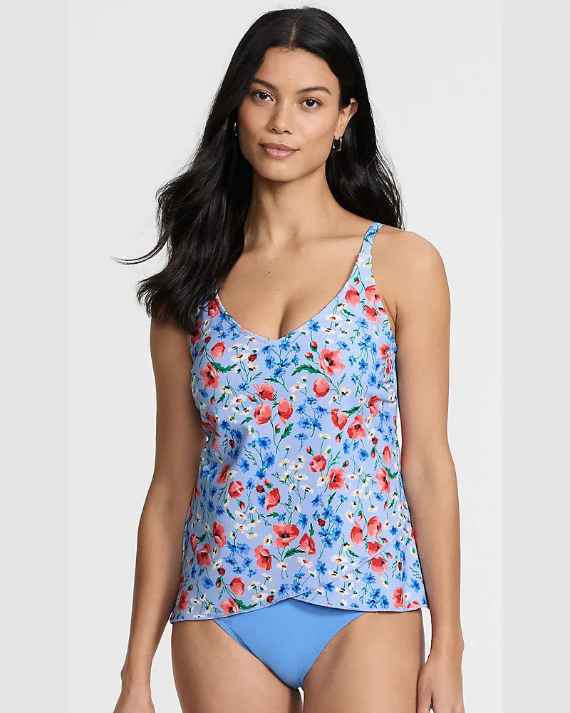 Lands' End Tankinitop mit Tulpensaum chlorresistent, Damen, Größe regular, Blau, Nylon-Mischung, by Blau