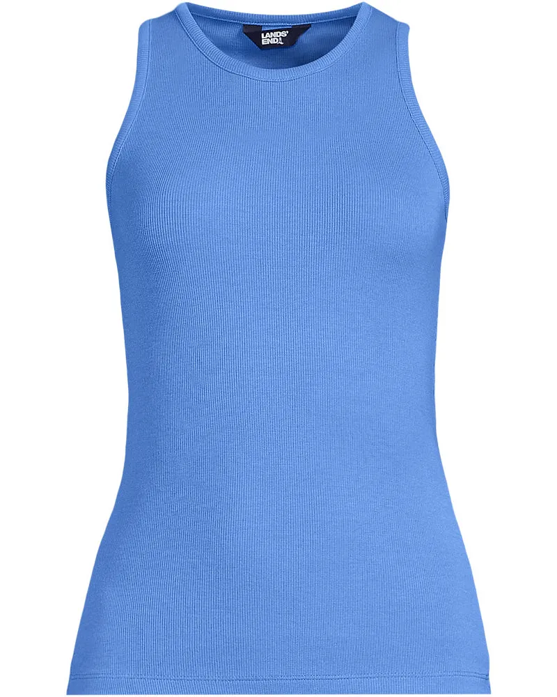 Lands' End Ärmelloses, geripptes Top, Damen, Größe regular, Blau, Elasthan/Viskose/Viskose-Mischung, by Blau