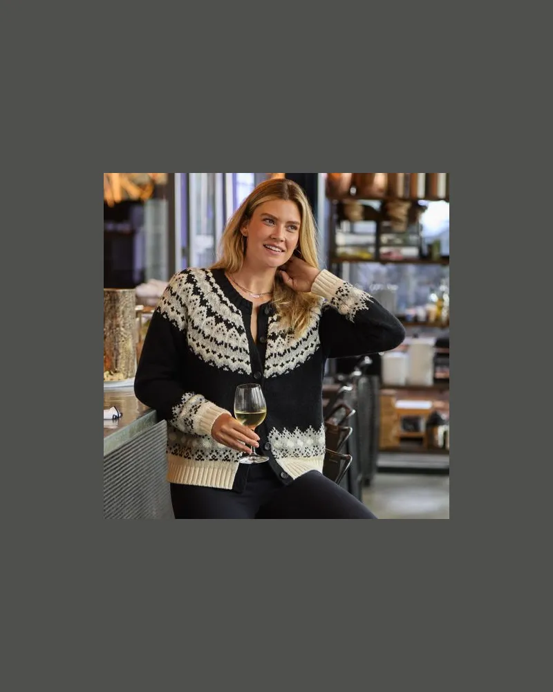 Lands' End Softer Fair Isle Cardigan, Damen, Größe:44-46 regular, Weiß, Baumwoll-Mischung/Woll-Mischung/Nylon-Mischung, by Weiß