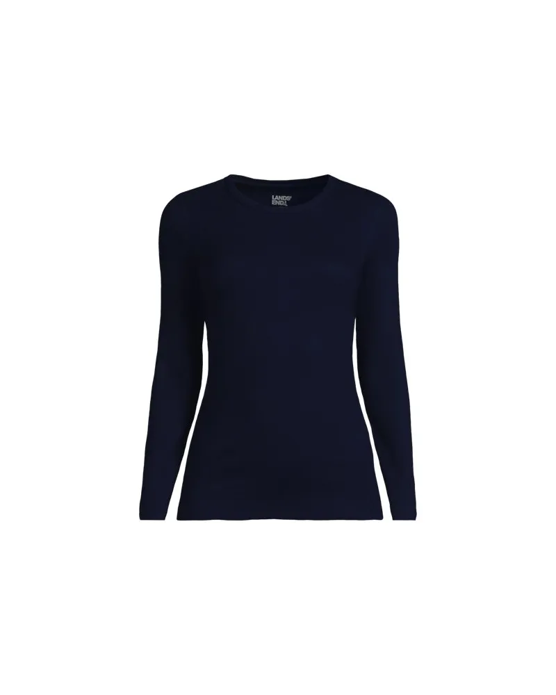 Lands' End Langarmshirt aus mikrofeinem Baumwollripp, Damen, Größe:40-42 petite, Blau, Baumwolle/Elasthan, by Blau