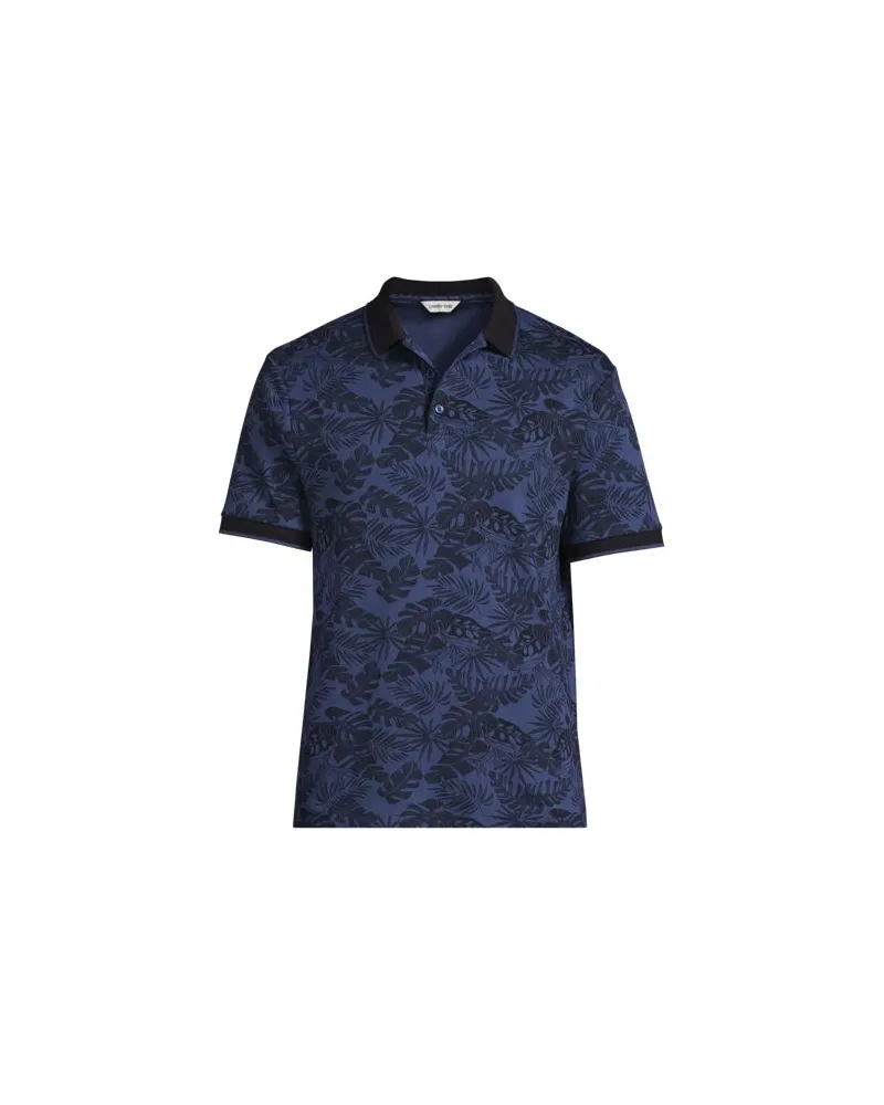 Lands' End Poloshirt mit Ton-in-Ton-Print, Herren, Größe:52-54 regular, Blau, Baumwolle, by Blau
