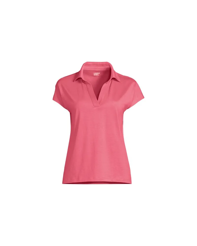 Lands' End Supima-Poloshirt mit V-Ausschnitt, Damen, Größe regular, Pink, Baumwolle, by Pink