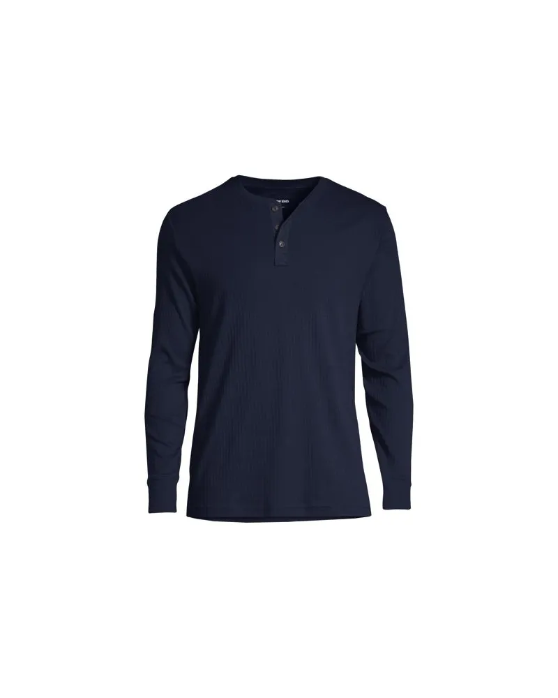 Lands' End Henley-Schlafshirt, Herren, Größe regular, Blau, Baumwolle, by Blau