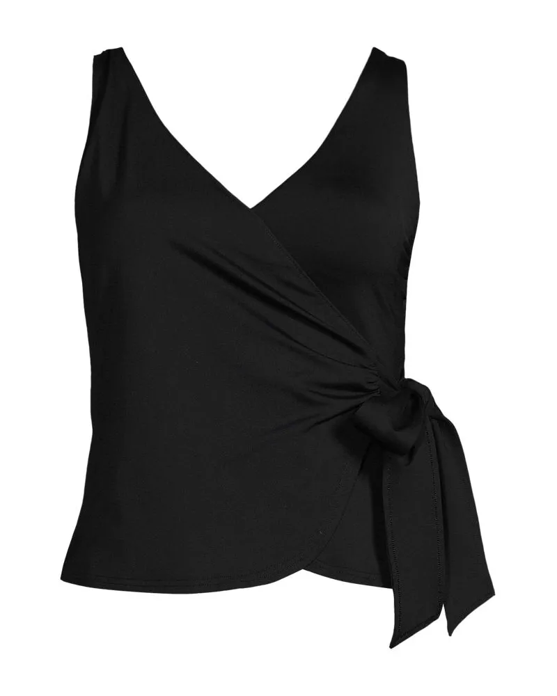 Lands' End Tankini-Top mit seitlichem Bindeband, Damen, Größe regular, Schwarz, Elasthan/Polyester-Mischung/Nylon-Mischung, by Schwarz