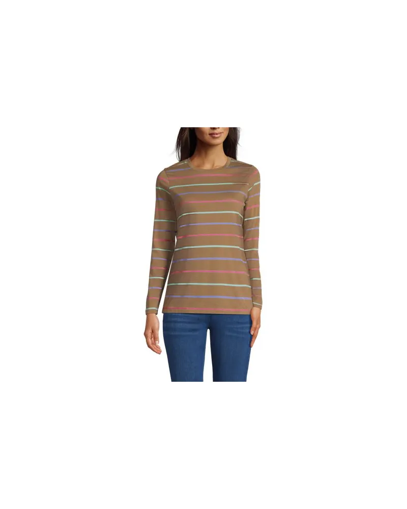 Lands' End Supima-Shirt, Langarm, Damen, Größe:32-34 regular, Beige, Baumwolle, by Beige
