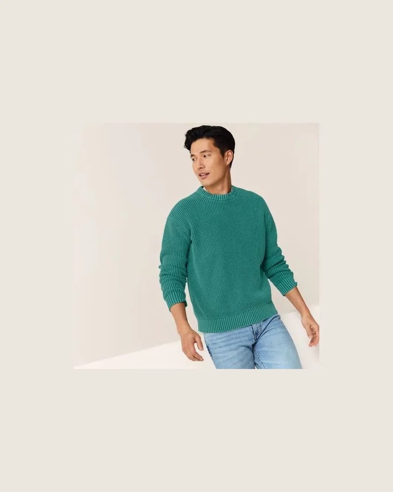 Lands' End Baumwoll-Pullover im Waffelstrick DRIFTER, Herren, Größe:52-54 regular, Blau, Baumwolle, by Blau