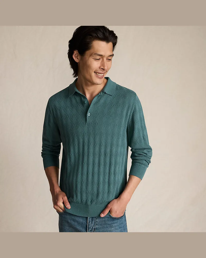 Lands' End Feinstrick-Poloshirt, Herren, Größe regular, Grün, Baumwolle, by Grün