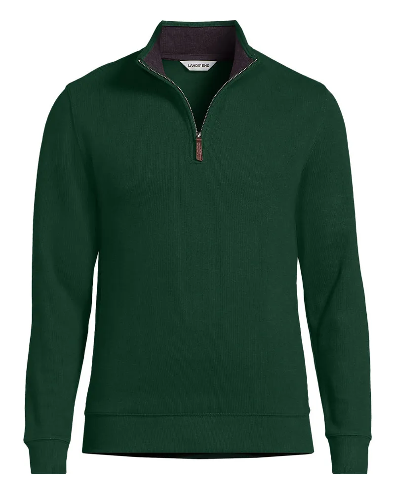 Lands' End Reißverschluss-Pullover aus Bedford-Ripp, Herren, Größe regular, Grün, Baumwolle, by Grün