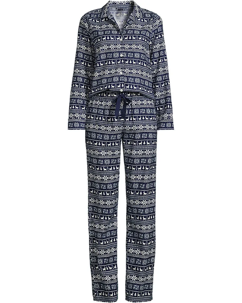 Lands' End Pyjama-Set aus reinem Baumwoll-Flanell, Damen, Größe plus, Blau, by Blau