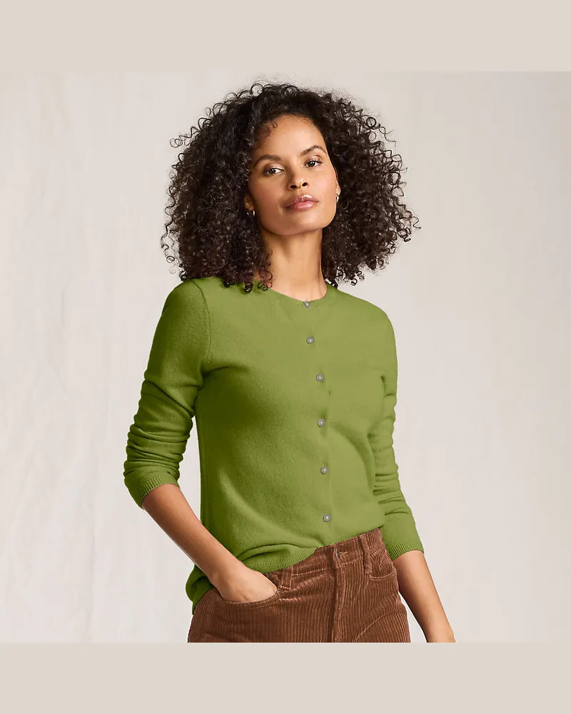Lands' End Kaschmir-Cardigan mit rundem Ausschnitt, Damen, Größe regular, Grün, Kaschmir, by Grün