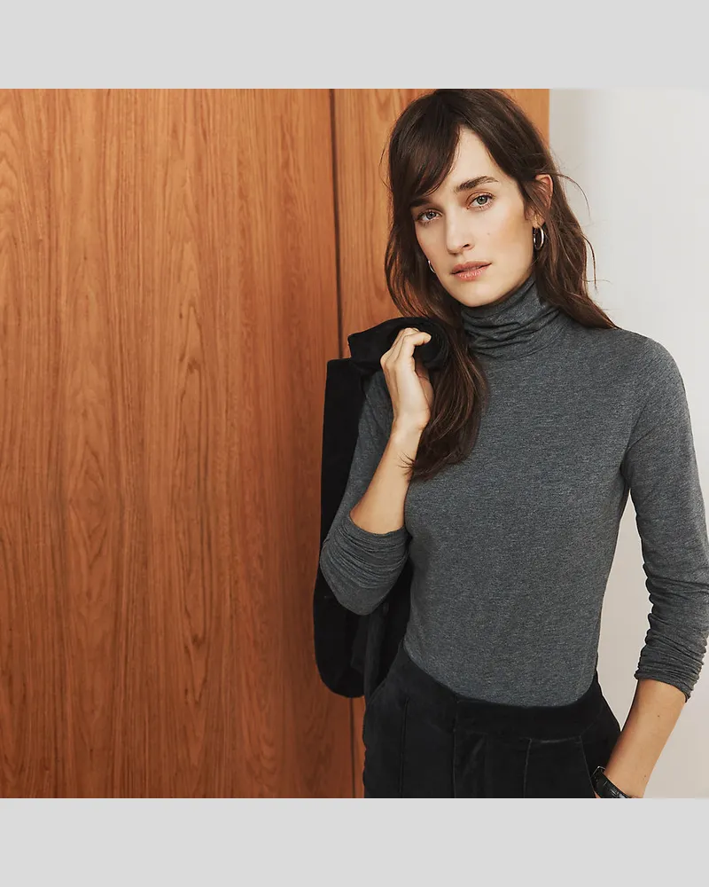 Lands' End Rollkragenshirt aus Baumwoll/Modalmix, Damen, Größe regular, Grau, Baumwolle/Elasthan/Baumwolle Modal, by Grau