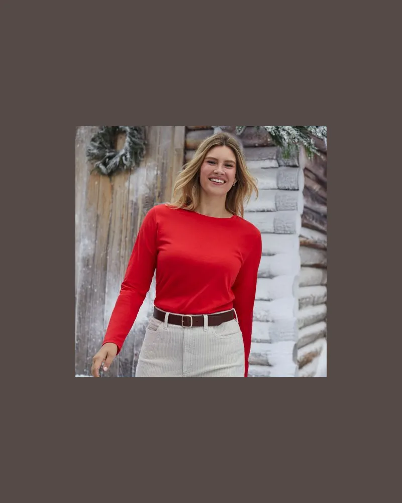 Lands' End Supima-Shirt, Langarm, Damen, Größe plus, Rot, Baumwolle, by Rot