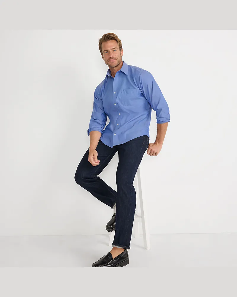 Lands' End CLASSIC FIT. Klassik-Kragen. Bügelleichtes Pinpointhemd, Herren, Größe regular, Blau, Baumwolle, by Blau