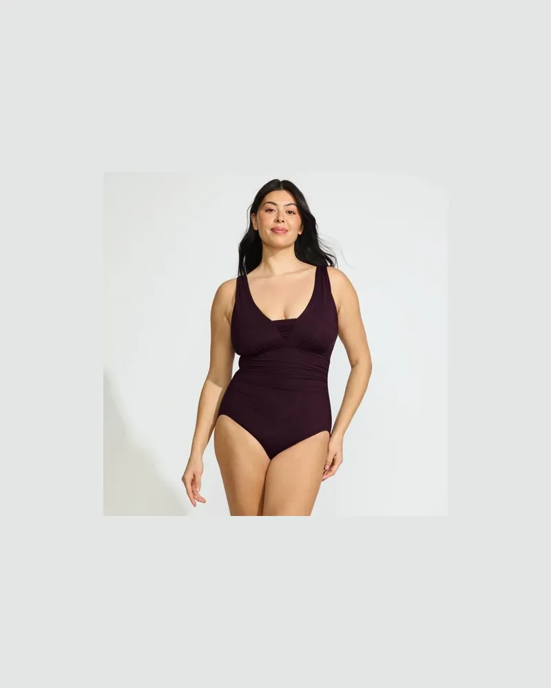 Lands' End Shape-Badeanzug mit V-Ausschnitt SLENDER, Damen, Größe plus, Lila, Elasthan/Nylon-Mischung, by Lila