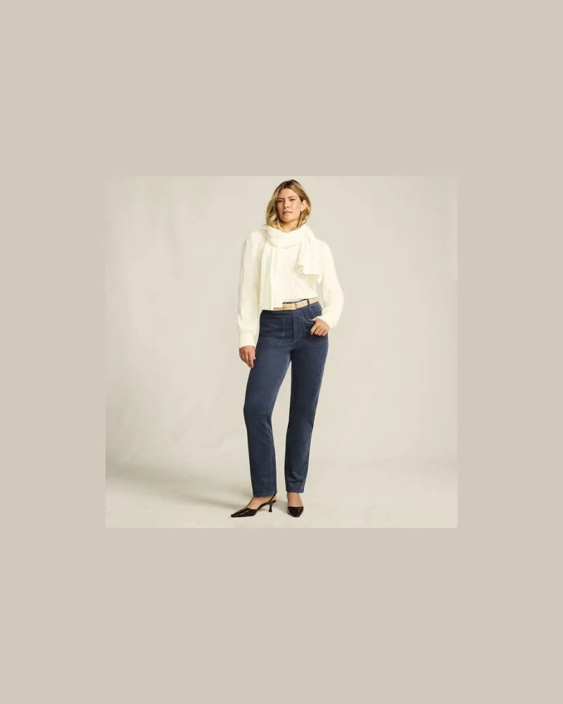 Lands' End Rail Straight Feincordhose High Waist, Damen, Größe petite, Blau, Elasthan/Baumwoll-Mischung, by Blau