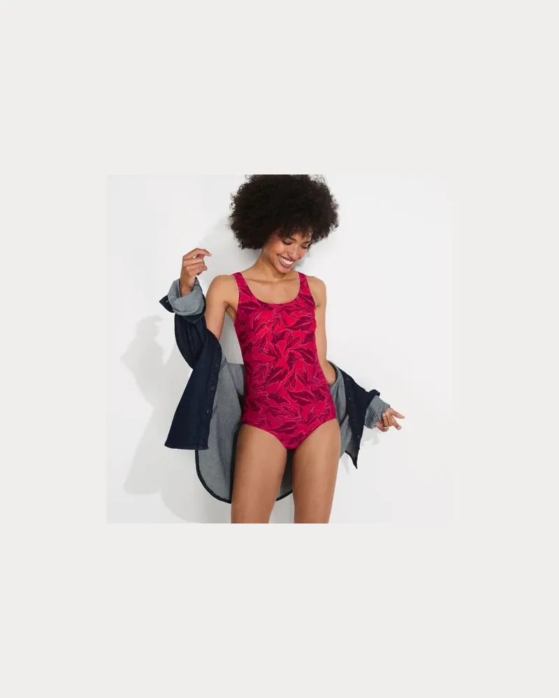 Lands' End Gemusterter Komfort-Badeanzug CHLORRESISTENT mit Soft Cups, Damen, Größe:34 regular, Rot, Nylon-Mischung, by Rot