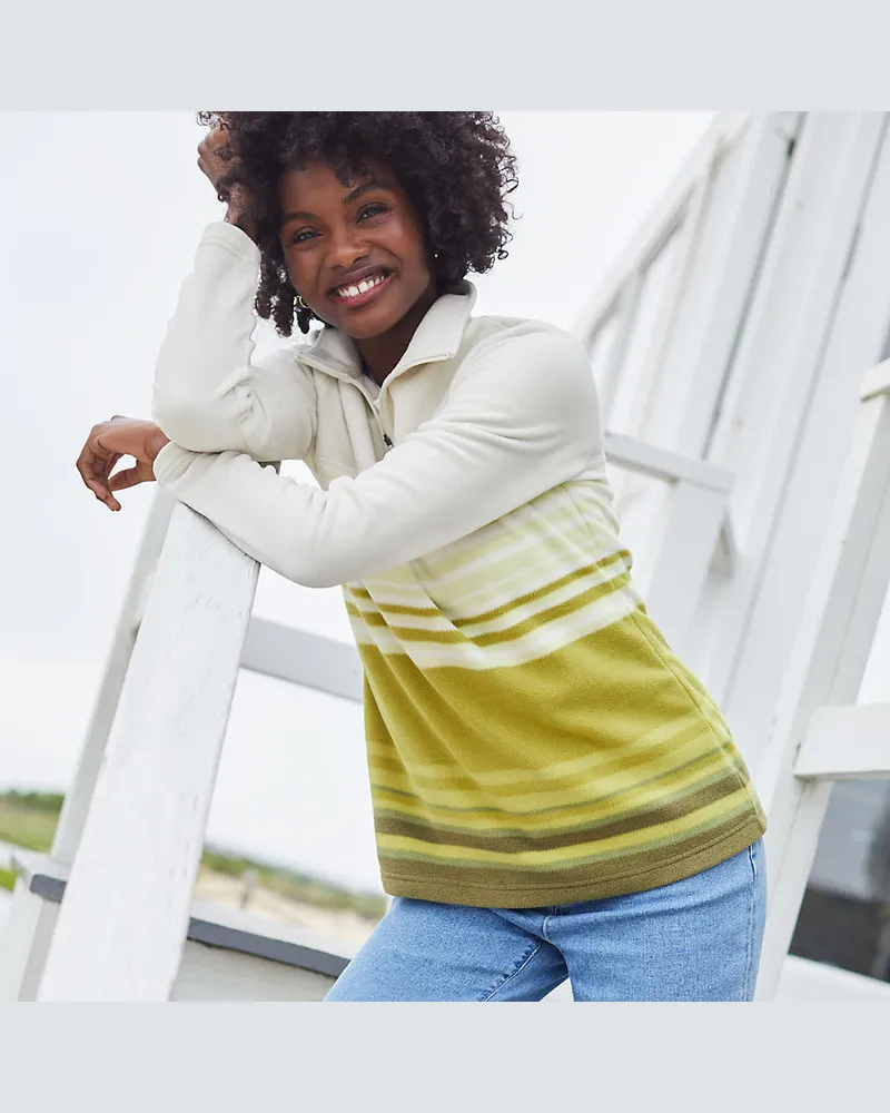 Lands' End Fleecepullover mit Zipper, Damen, Größe regular, Grün, Polyester, by Grün