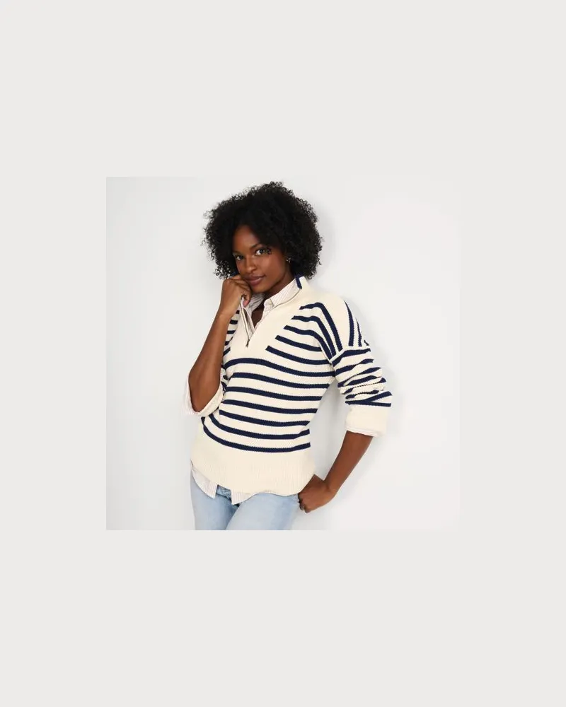 Lands' End Pullover DRIFTER mit Reißverschluss, Damen, Größe:40-42 petite, Weiß, Baumwolle, by Weiß