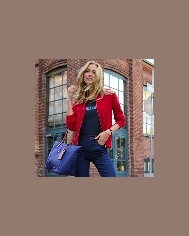 Lands' End Feinstrick-Bomberjacke, Damen, Größe:44-46 regular, Rot, Polyester/Viskose, by Rot