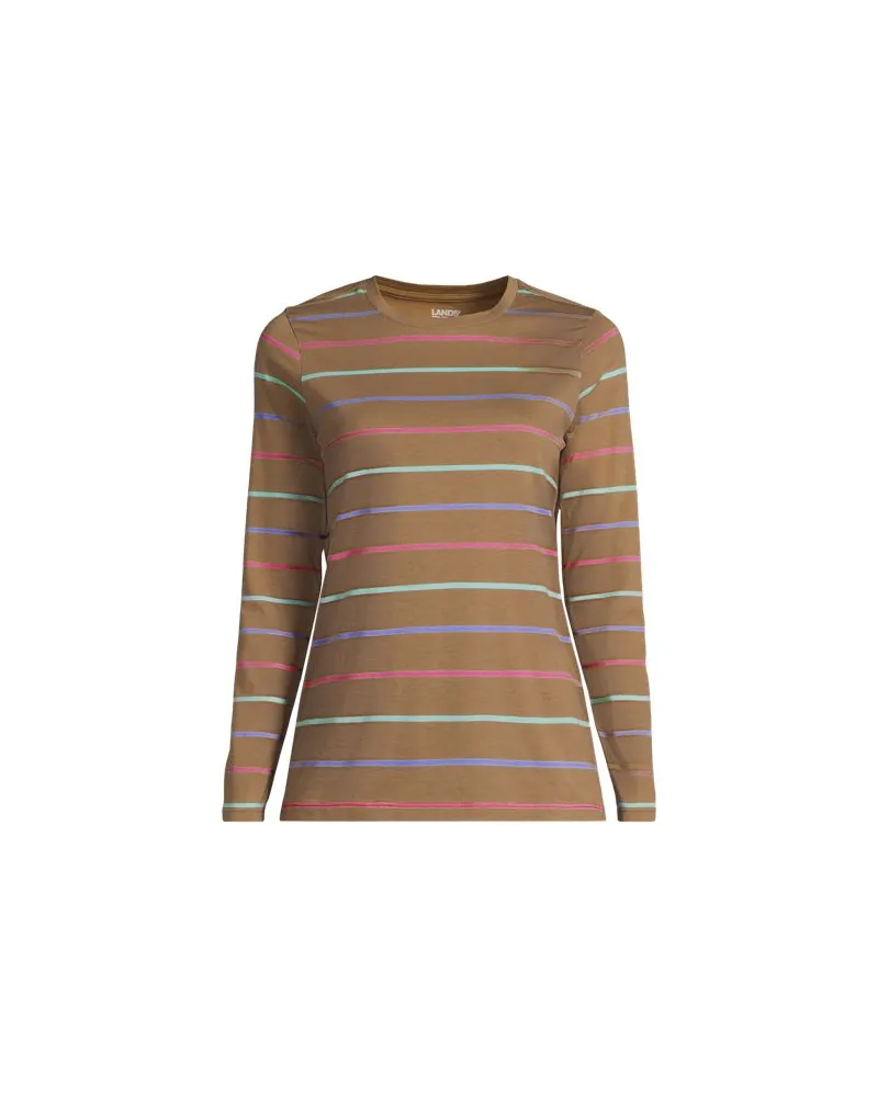 Lands' End Supima-Shirt, Langarm, Damen, Größe:32-34 regular, Beige, Baumwolle, by Beige