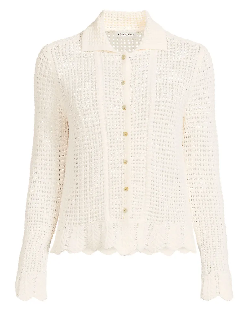 Lands' End Cardigan in Häkel-Optik, Damen, Größe petite, Weiß, by Weiß