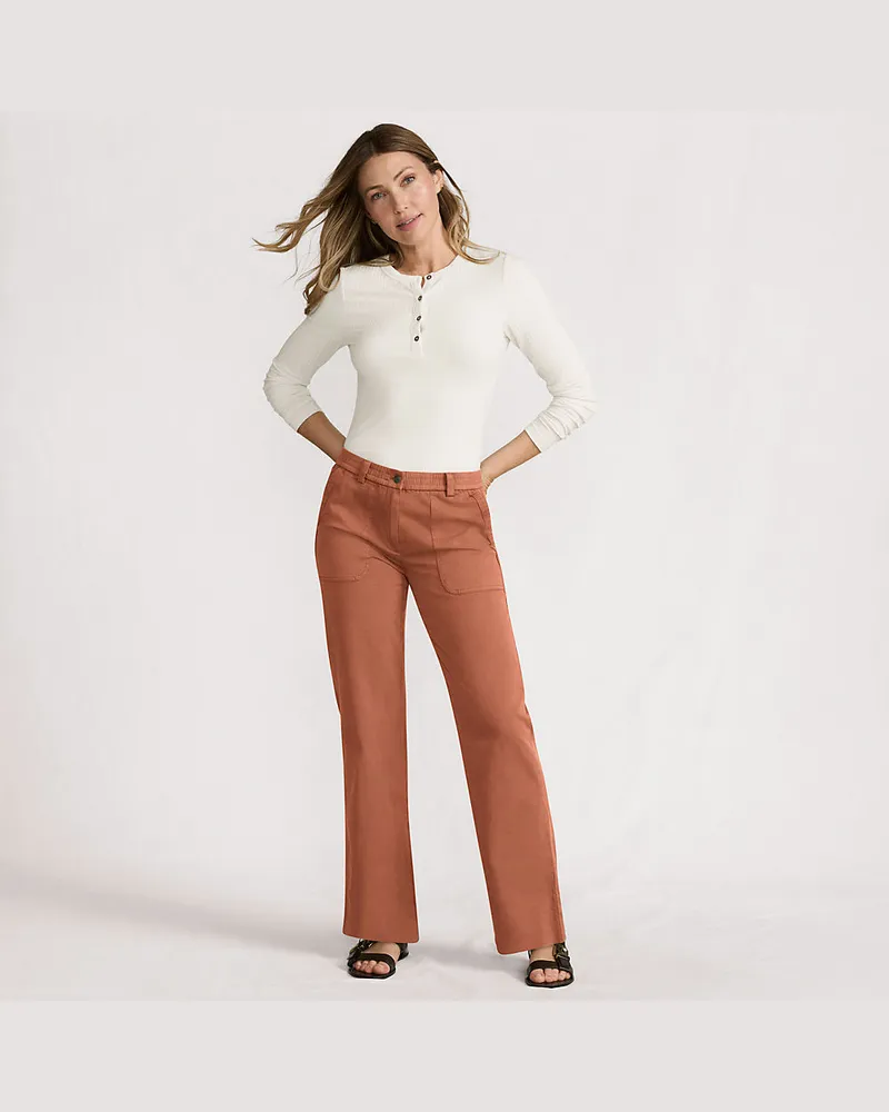 Lands' End Lange Chino-Hose Mid Waist, Damen, Größe regular, Orange, Baumwolle/Lyocell (Viskose)/Baumwoll-Mischung, by Orange
