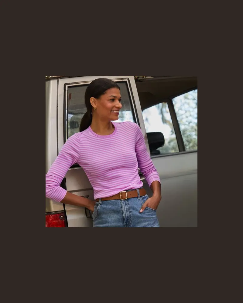 Lands' End Langarmshirt aus mikrofeinem Baumwollripp, Damen, Größe petite, Pink, Baumwolle/Elasthan, by Pink