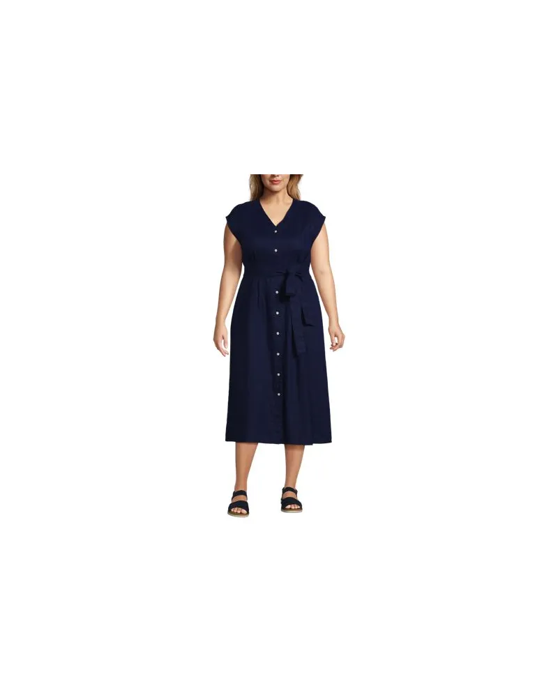 Lands' End Midikleid aus Leinen, Damen, Größe plus, Blau, Leinen, by Blau