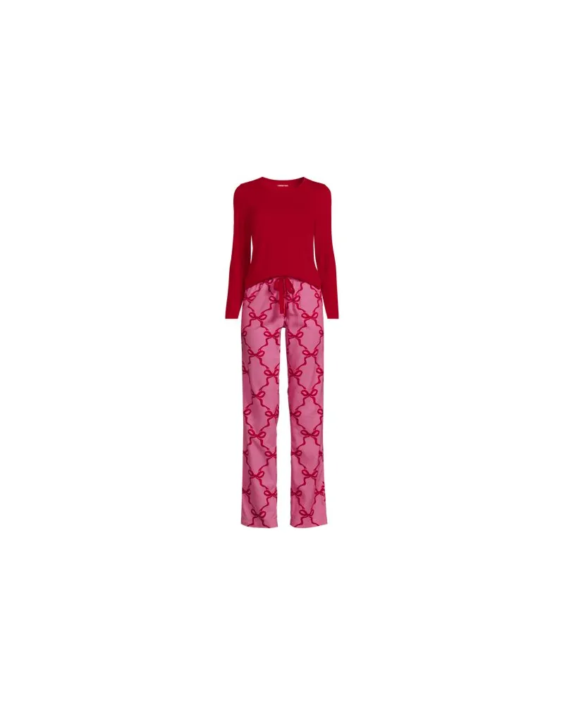 Lands' End Pyjama-Set mit Flanellhose, Damen, Größe:40-42 regular, Pink, Baumwolle/Baumwoll-Mischung/Viskose-Mischung, by Pink