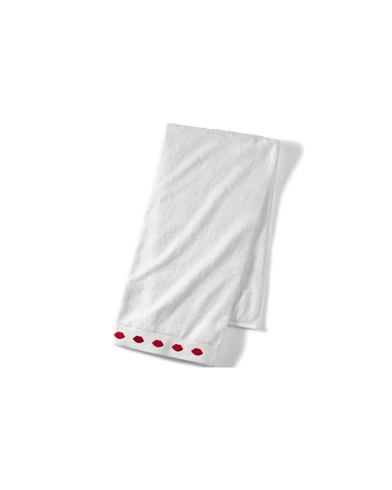 Lands' End x Lulu Guinness Lips Besticktes Badetuch, Herren, Größe:null regular, Weiß, by Lands' End Weiß