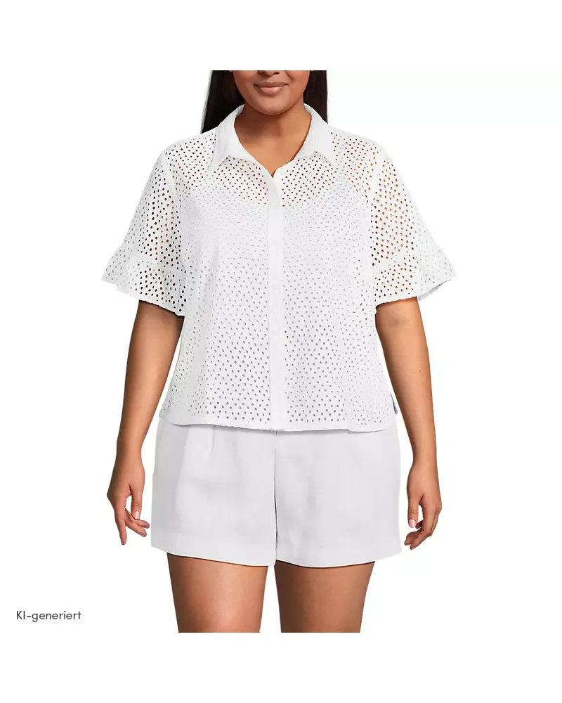 Lands' End Lochmuster-Bluse mit Rüschenärmeln, Damen, Größe plus, Weiß, Baumwolle, by Weiß