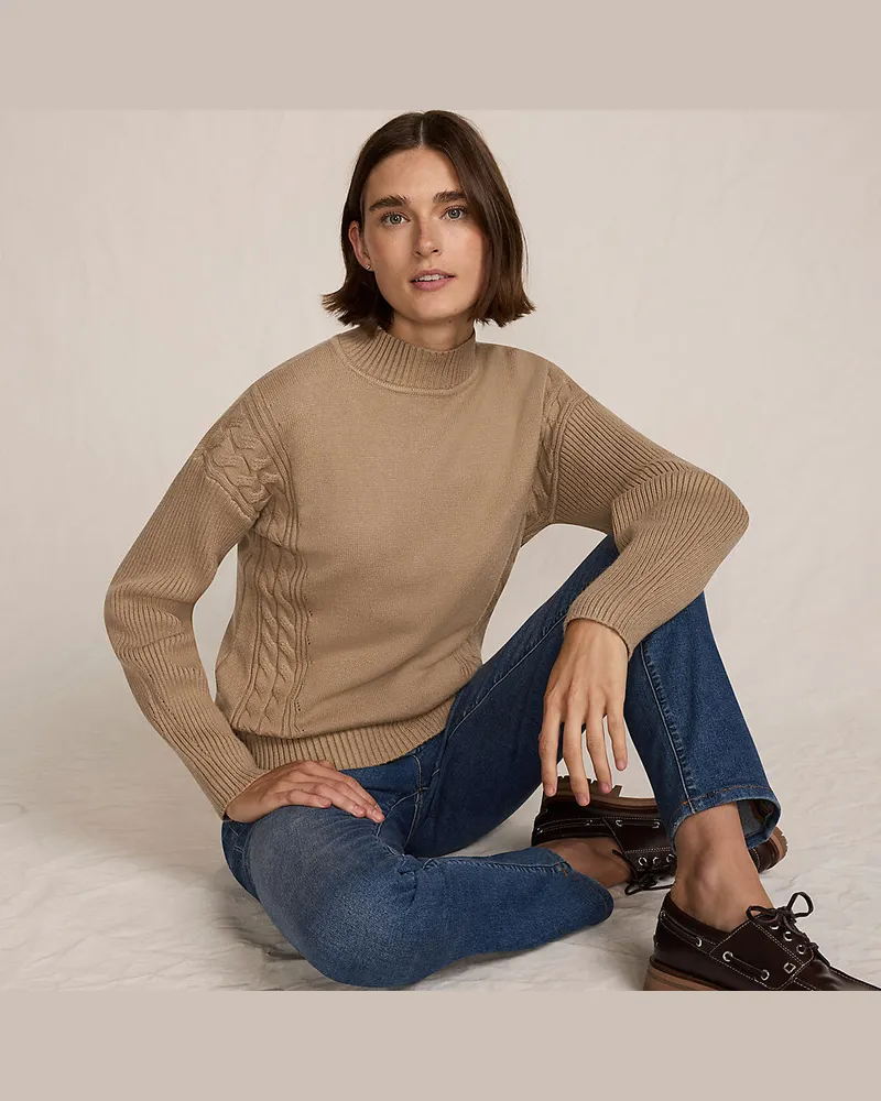 Lands' End Stehkragenpullover Silk Touch, Damen, GrÃ¶ÃŸe petite, Beige, by Beige
