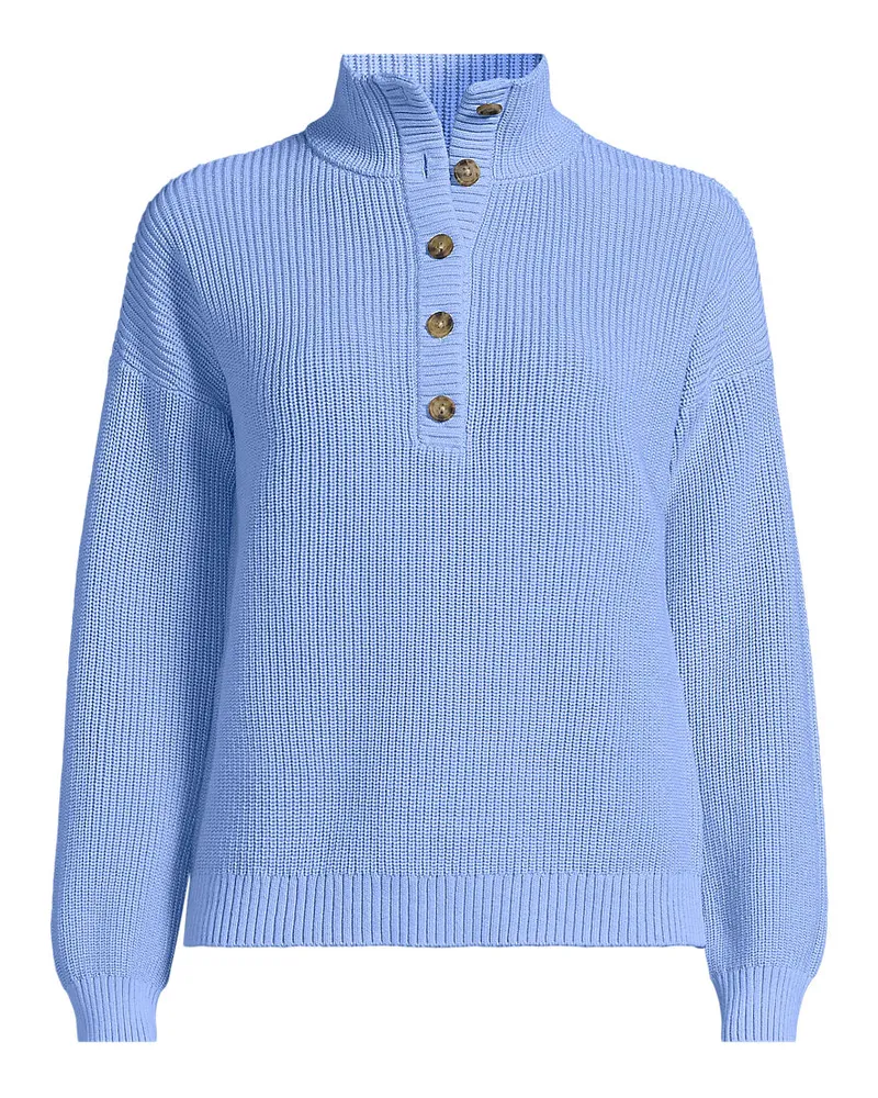Lands' End Henley-Pullover Drifter mit Knopfreihe, Damen, Größe regular, Blau, Baumwolle, by Blau