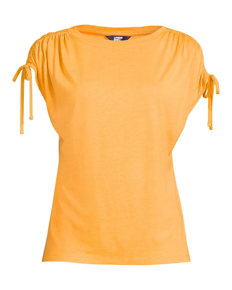 Lands' End Leinenmix-Shirt mit geraffter Schulter, Damen, Größe regular, Orange, Leinen/Viskose, by Orange