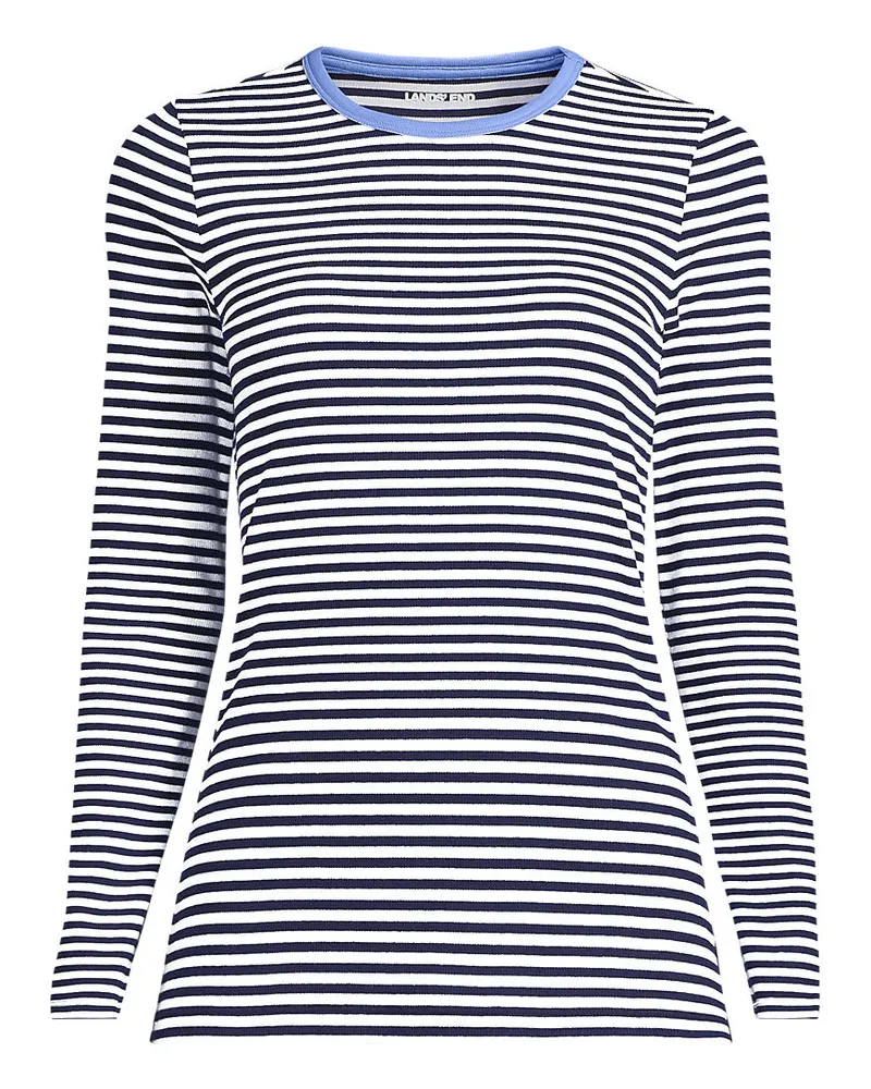 Lands' End Langarmshirt aus mikrofeinem Baumwollripp, Damen, Größe plus, Blau, Baumwolle/Elasthan, by Blau