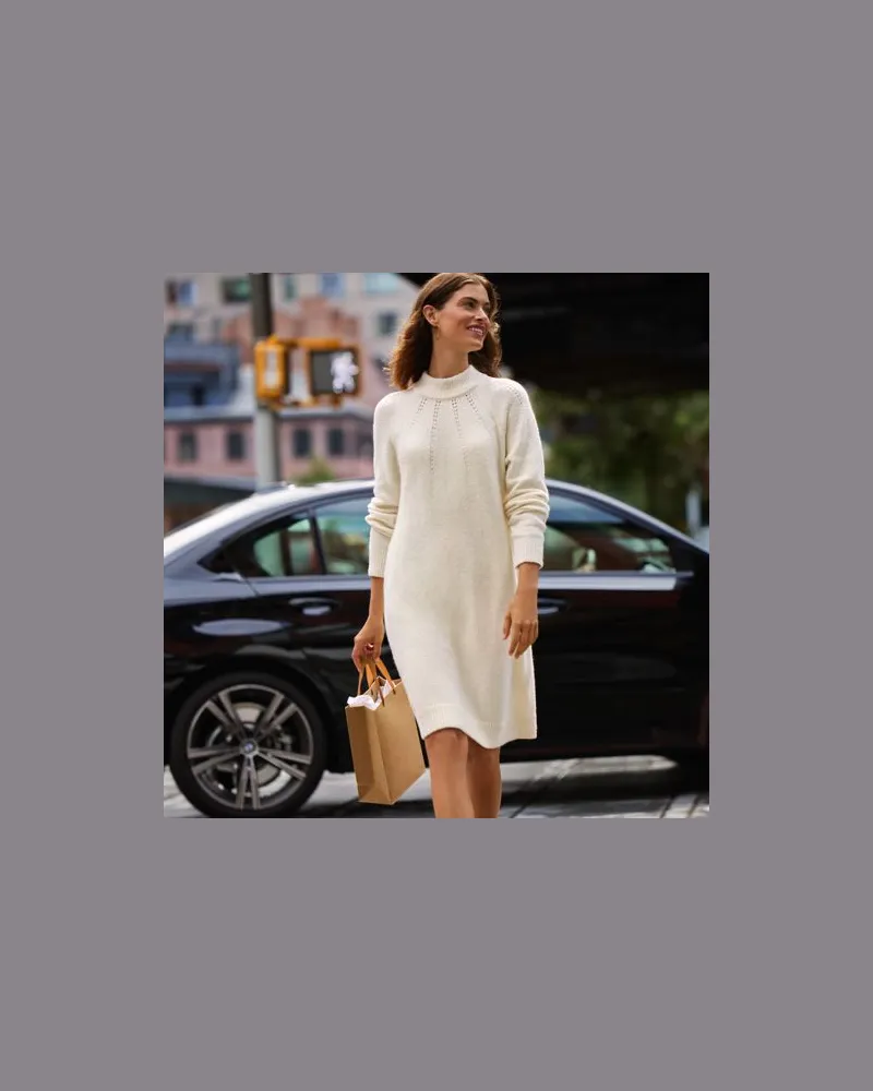 Lands' End Bouclé-Kleid, Damen, Größe:40-42 regular, Weiß, Baumwoll-Mischung/Woll-Mischung/Nylon-Mischung, by Weiß