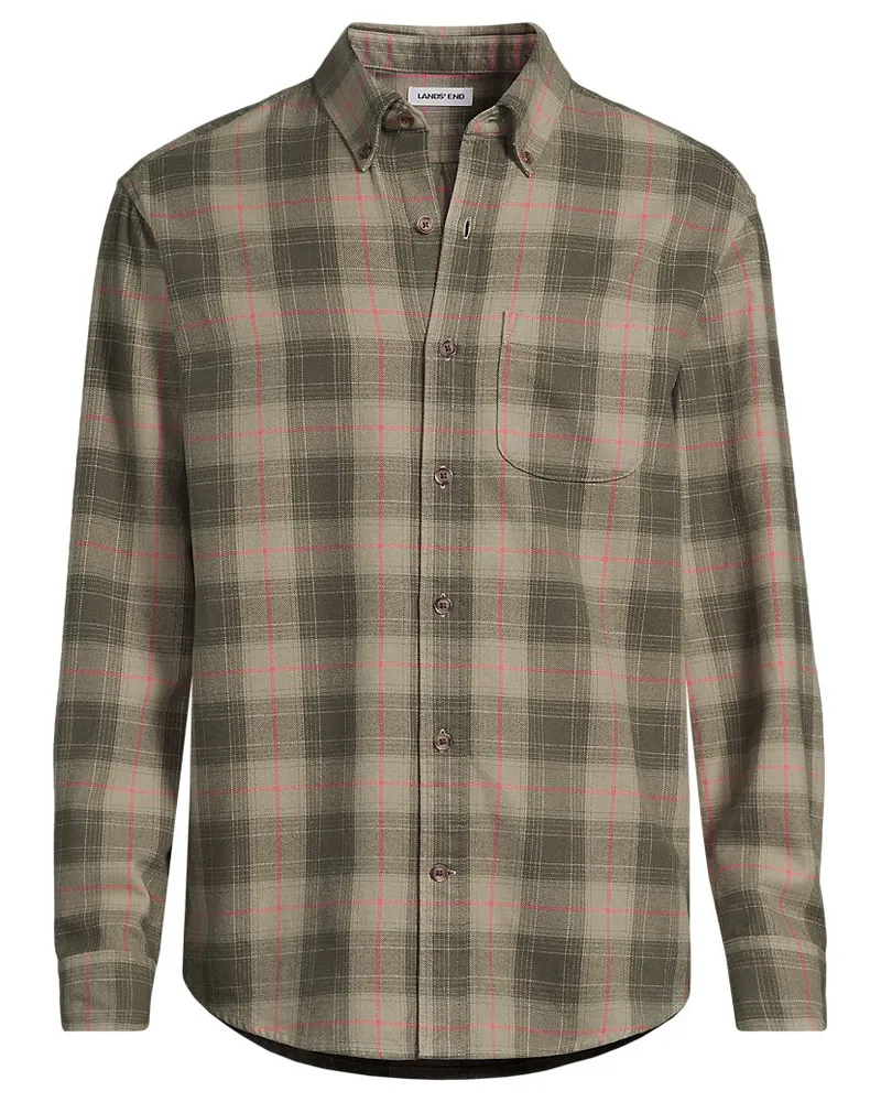 Lands' End Flanellhemd Flagship Classic Fit, Herren, Größe regular, Grün, Baumwolle, by Grün