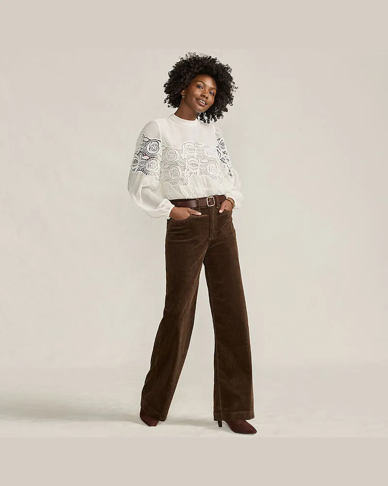 Lands' End Breitcord-Hose High Waist mit weitem Bein, Damen, Größe regular, Braun, Elasthan/Baumwoll-Mischung, by Braun