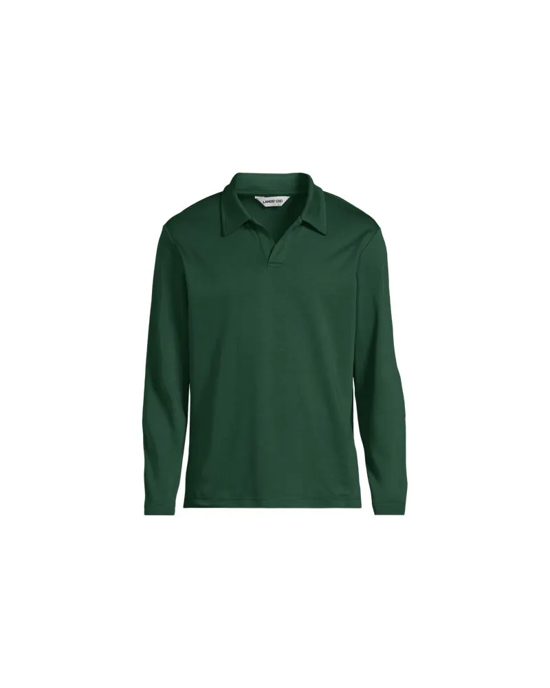 Lands' End Supima Langarm-Poloshirt mit offenem Kragen, Herren, Größe:56-58 regular, Grün, Baumwolle, by Grün