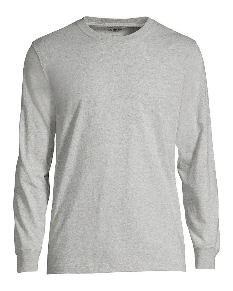 Lands' End Super-T Langarm-Shirt, Classic Fit, Herren, Größe regular, Grau, Baumwolle, by Grau