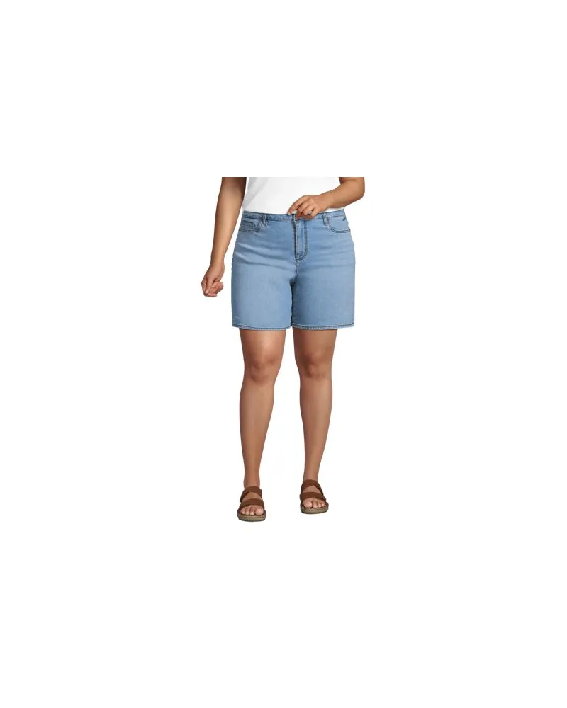 Lands' End Recover Jeansshorts Mid Waist 18 cm, Damen, Größe plus, Blau, Elasthan/Baumwoll-Mischung/Polyester-Mischung, by Blau
