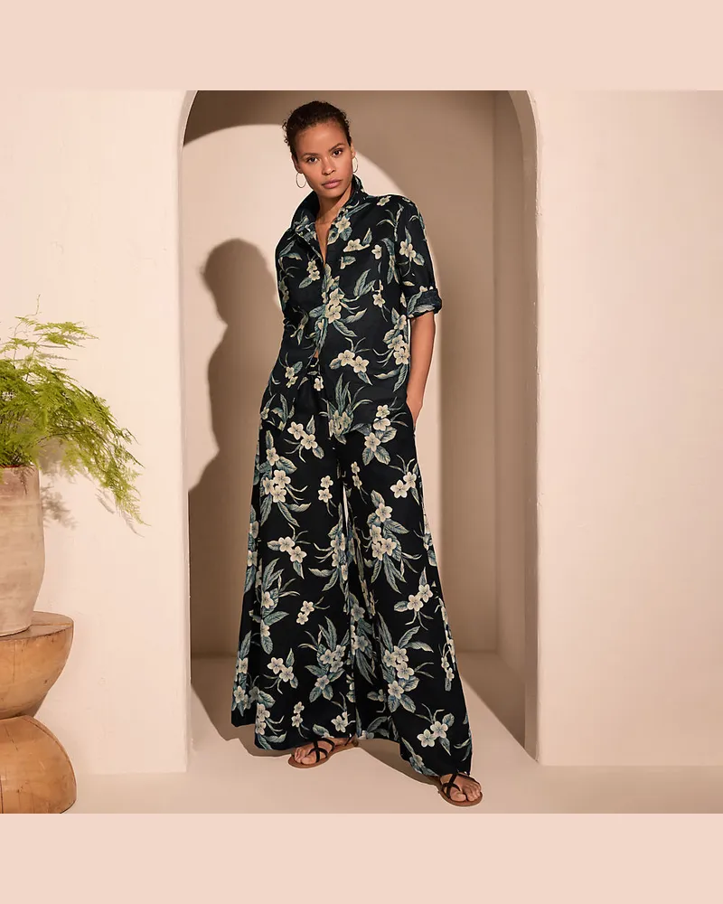 Lands' End Premium Reinleinen-Palazzohose, Damen, GrÃ¶ÃŸe regular, Schwarz, Leinen, by Schwarz