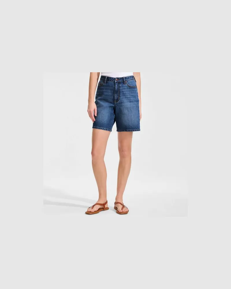 Lands' End Soft Denim Mid Waist Jeansshorts 18 cm, Damen, Größe regular, Blau, Baumwoll-Mischung, by Blau