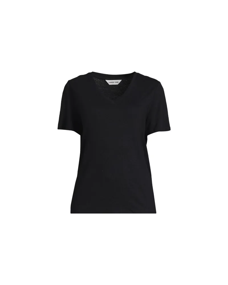 Lands' End Soft Flow Shirt aus Leinenmix mit V-Ausschnitt, Damen, Größe regular, Schwarz, Leinen/Baumwolle Modal, by Schwarz