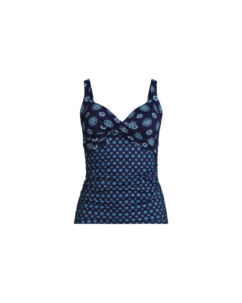 Lands' End Tankinitop CHLORRESISTENT mit V-Ausschnitt Gemustert, Damen, Größe plus, Blau, Nylon-Mischung, by Blau
