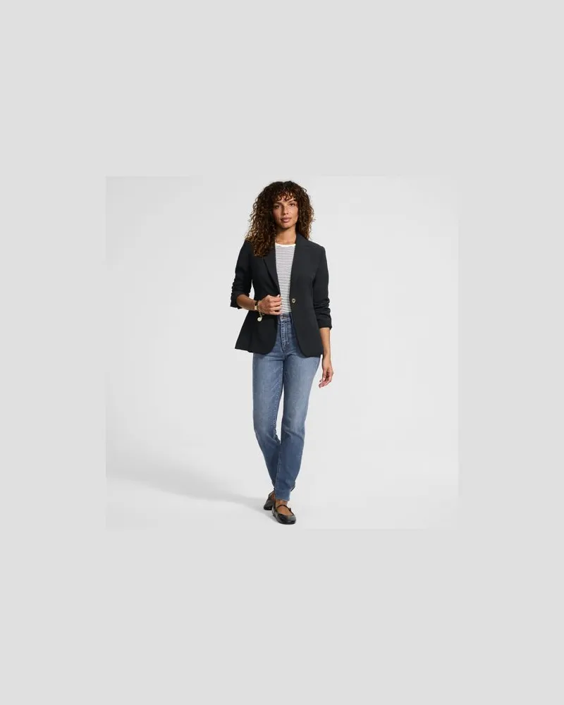 Lands' End Crêpe-Blazer, Damen, Größe regular, Schwarz, Polyester, by Schwarz