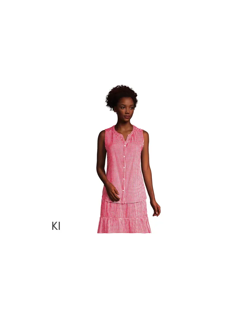 Lands' End Ärmellose Crinkle-Bluse, Damen, Größe regular, Rot, Baumwoll-Mischung, by Rot