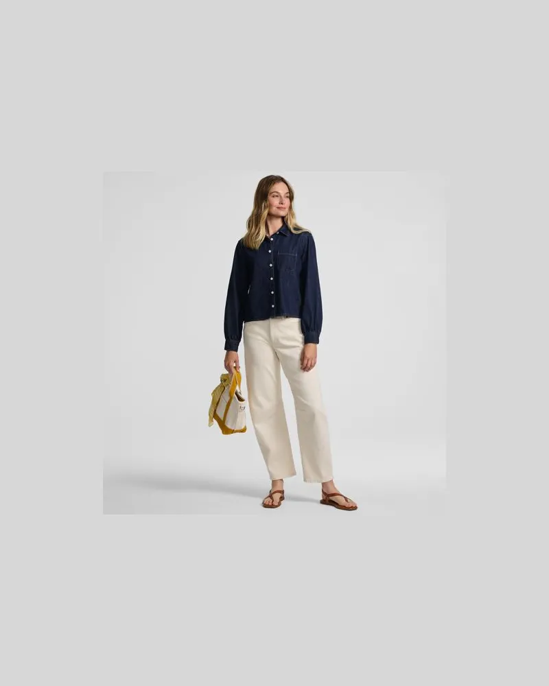 Lands' End Kurze Jeansbluse aus reiner Baumwolle, Damen, Größe regular, Blau, by Blau