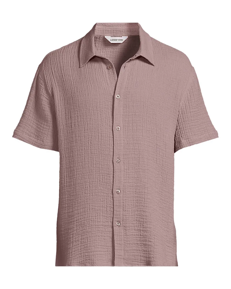 Lands' End Doppellagiges Kurzarm-Hemd, Herren, Größe regular, Pink, by Pink