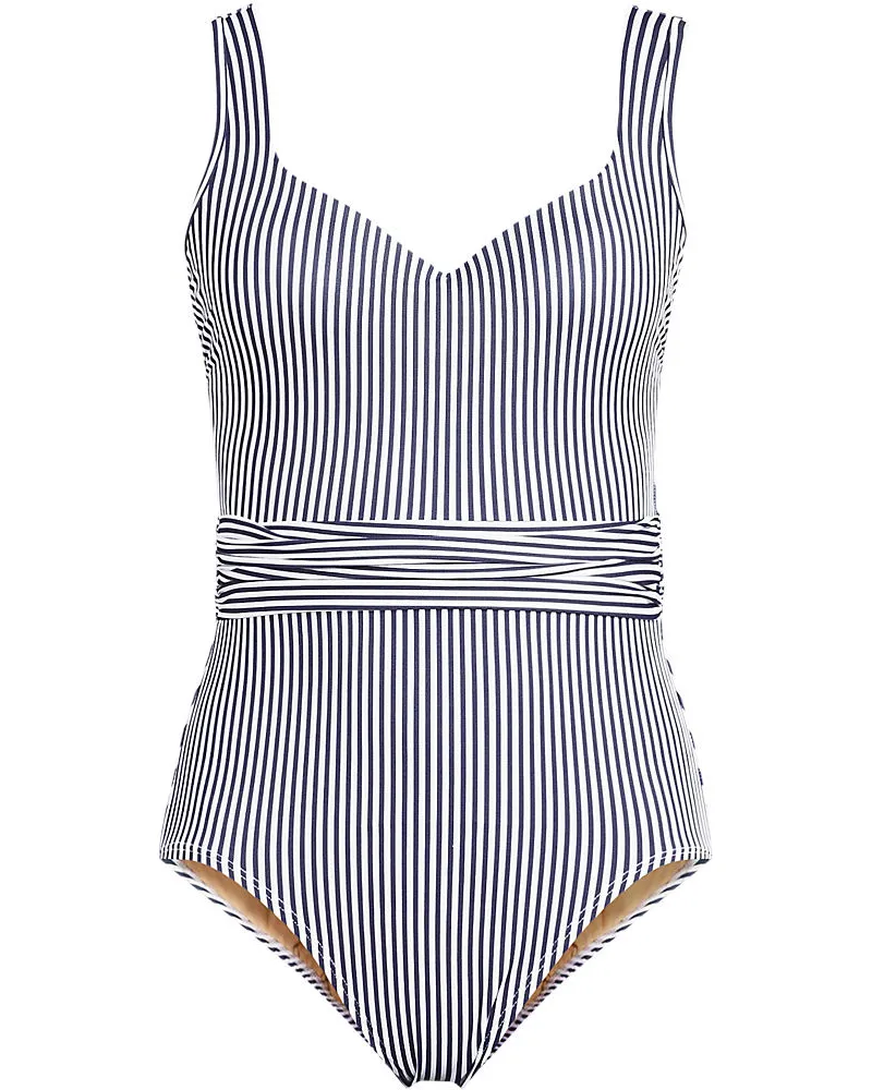 Lands' End Badeanzug Slender mit Taillenband und Herzausschnitt, Damen, Größe plus, Blau, by Blau